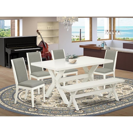 East West Furniture 6 Piece X-Style Beautiful Dinette Set - Linen White X026LA206-6